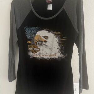 Harley-Davidson Black and Gray Eagle Graphic Long-sleeve Top